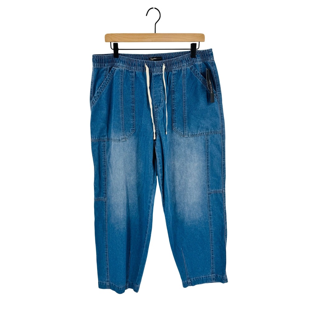 Supplies by Unionbay Bryce Denim Barrel Jeans Size L NWT Elastic Waist Cotton